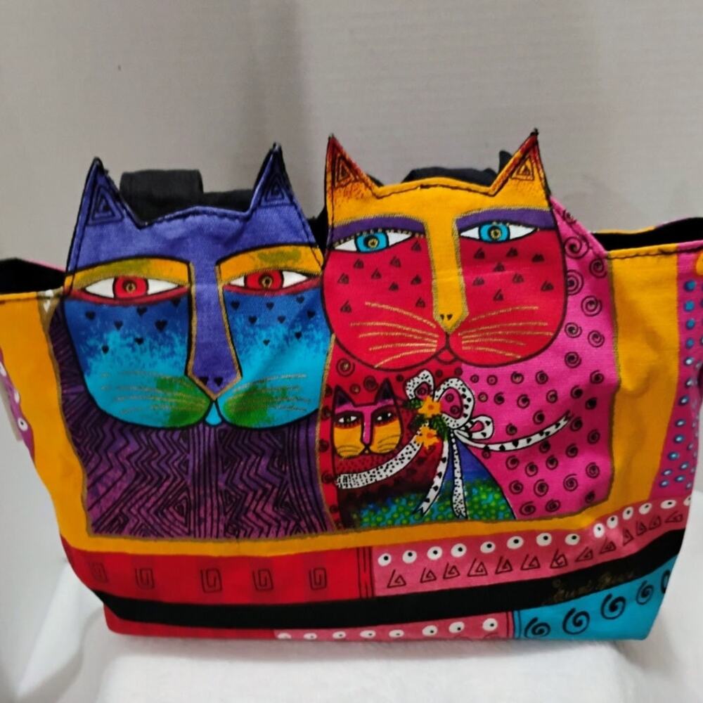 Laurel Burch 3 Cat Canvas tote style purse w Zipper